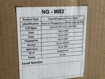 NGTeco NG-MB2 dochádzkový terminál tvár/odtlačok NOVÝ – náhľad 3
